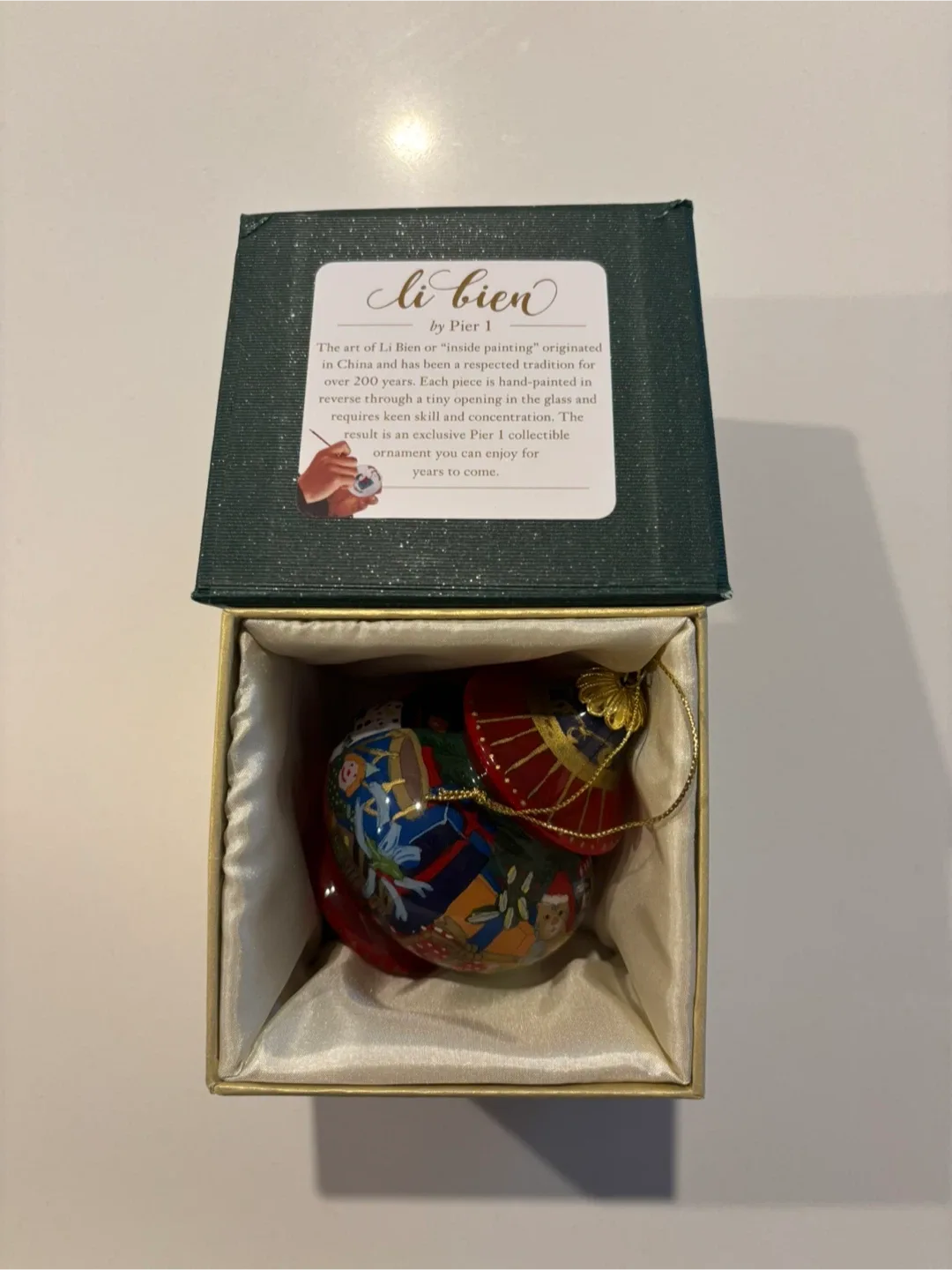 Pier 1 20033 Li Bien Hand Painted Glass Ornament For Sale image indicator(2)