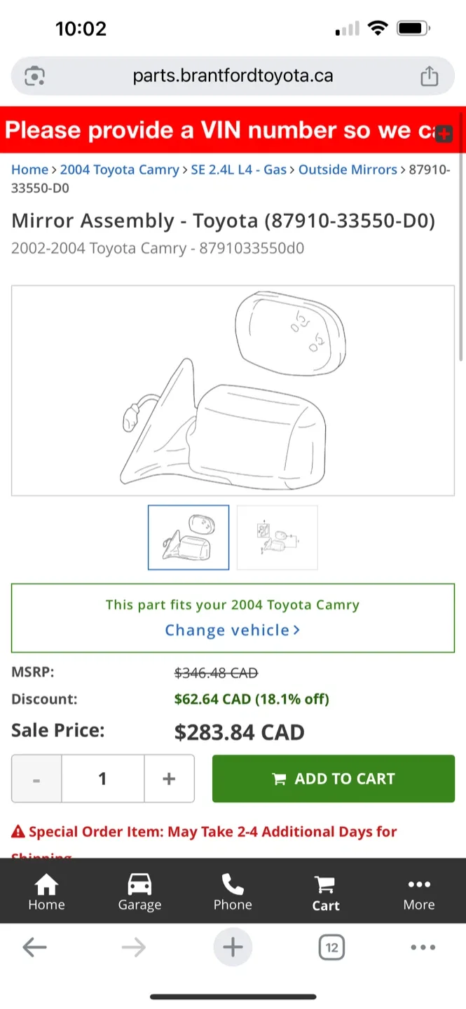 2002-2006 Toyota Camry Passenger Right Side View Power image indicator(8)