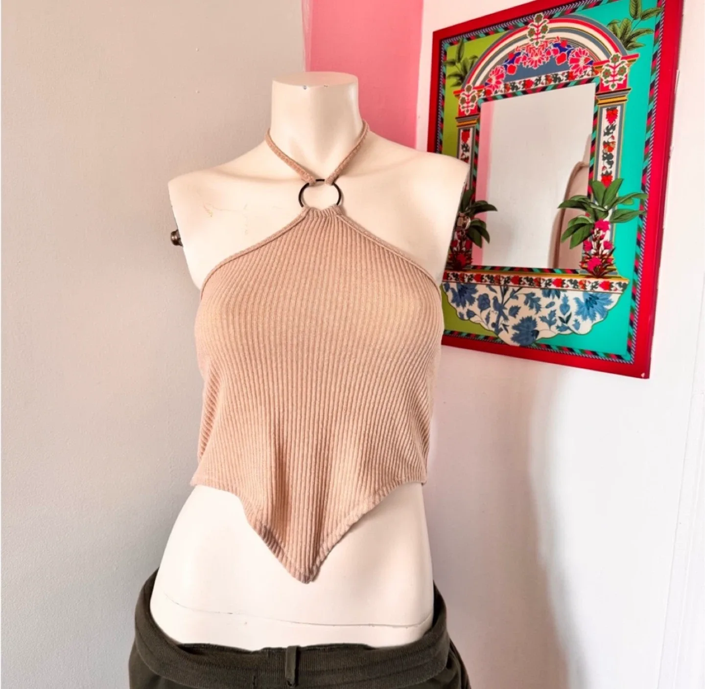Ribbed Beige Halter Top thumbnail