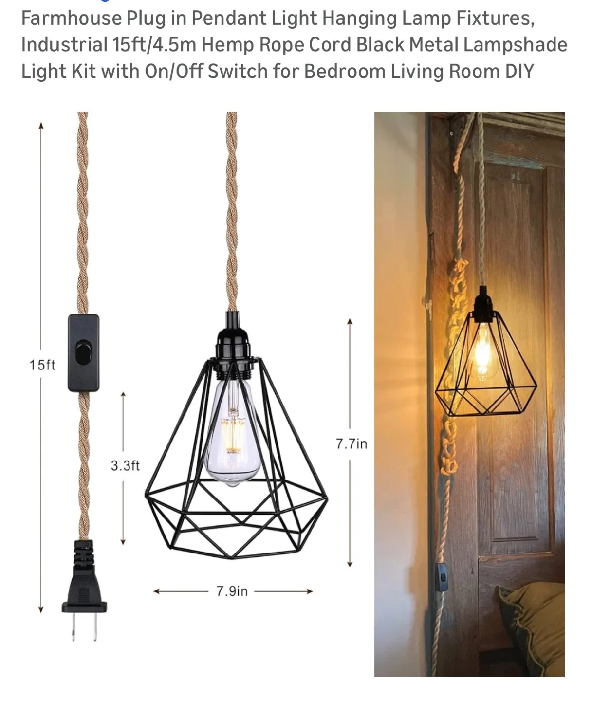 Lightone Farmhouse Plug In Pendant Light image indicator(3)