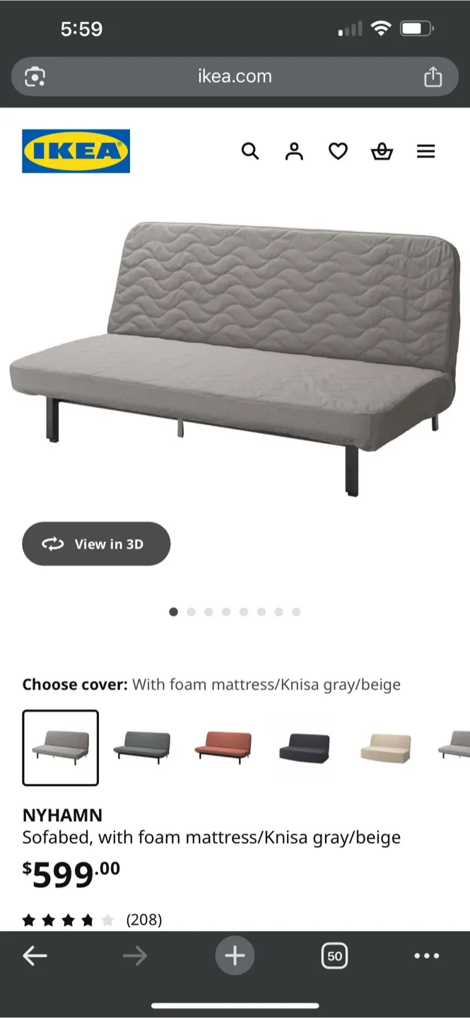 IKEA NYHAMN Sofabed - Knisa Gray/Beige image indicator(4)