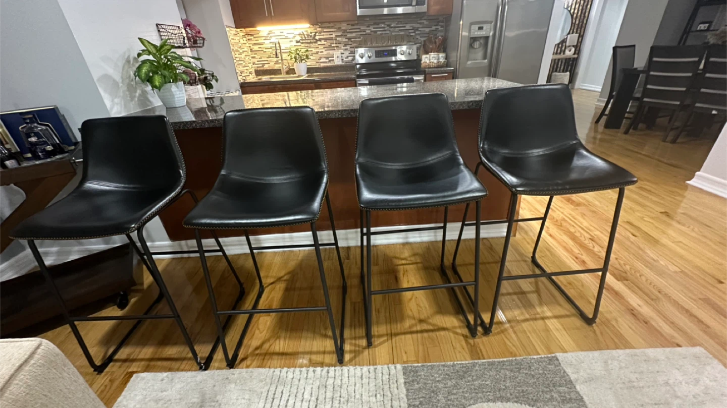 Set of 4 Black Faux Leather Bar Stools - photo 2