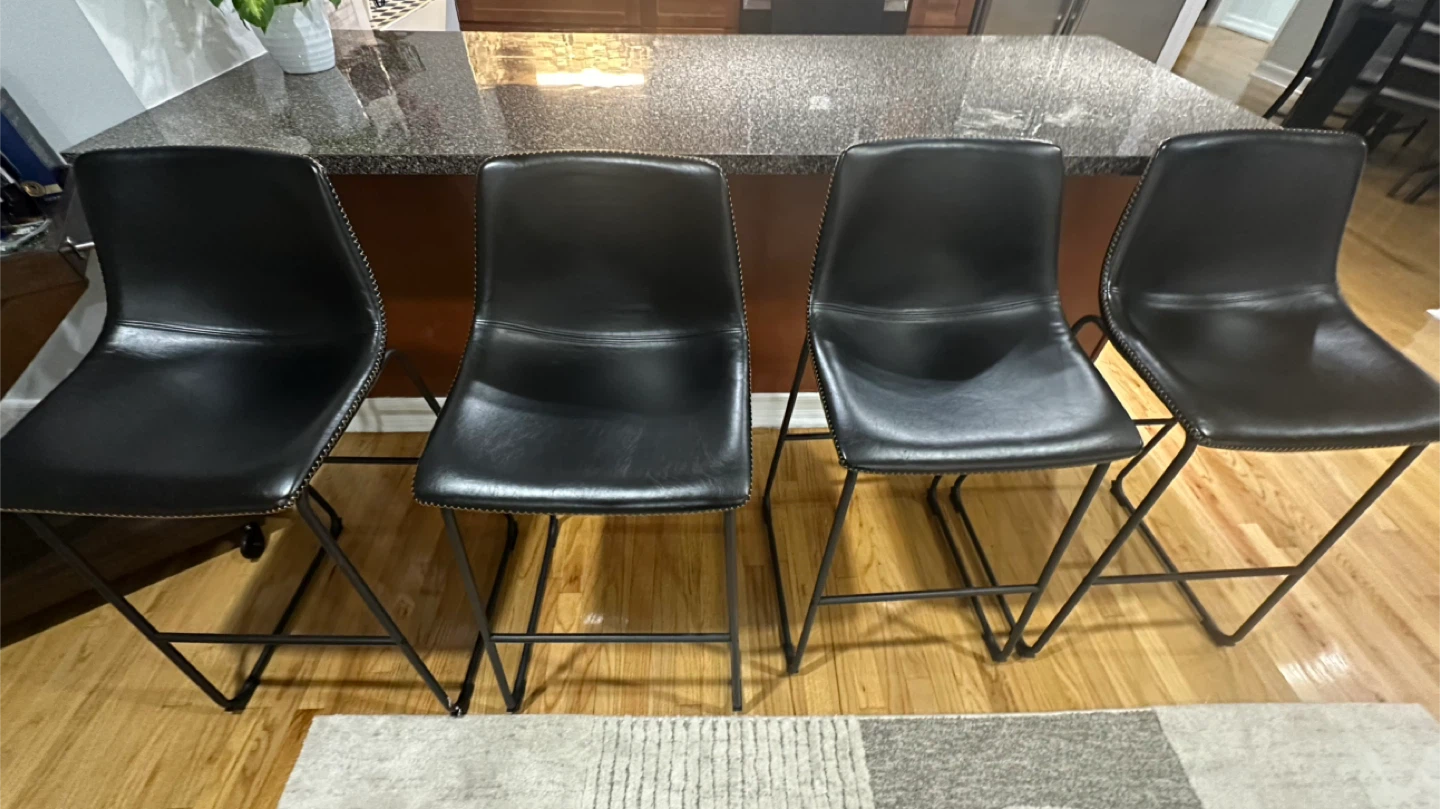 Set of 4 Black Faux Leather Bar Stools