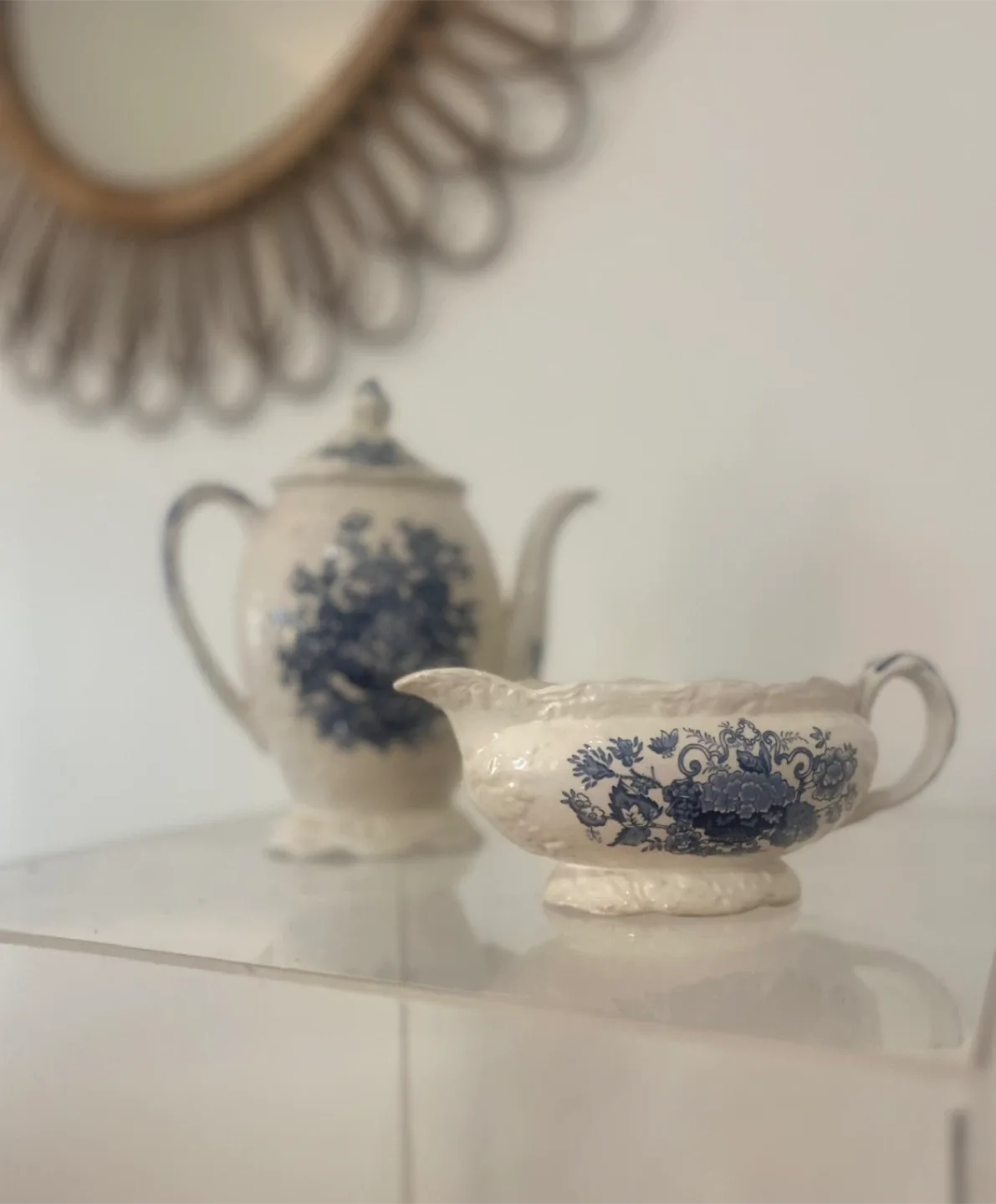 Vintage Blue Floral Teapot with Gravy Boat