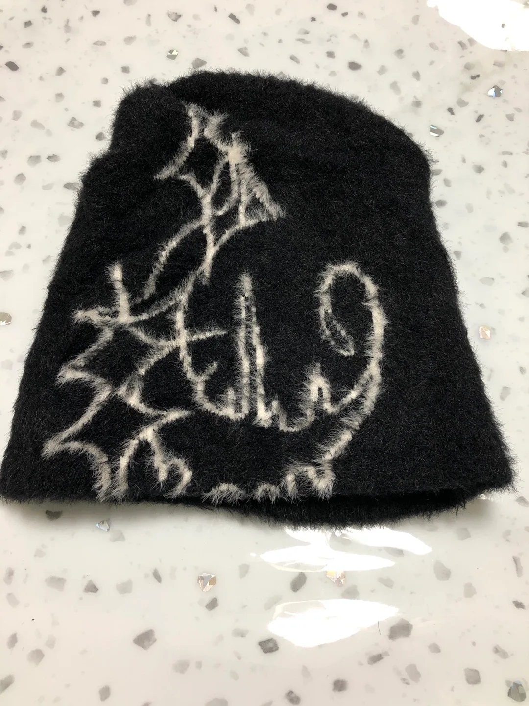 Fluffy Black Knit Hat thumbnail