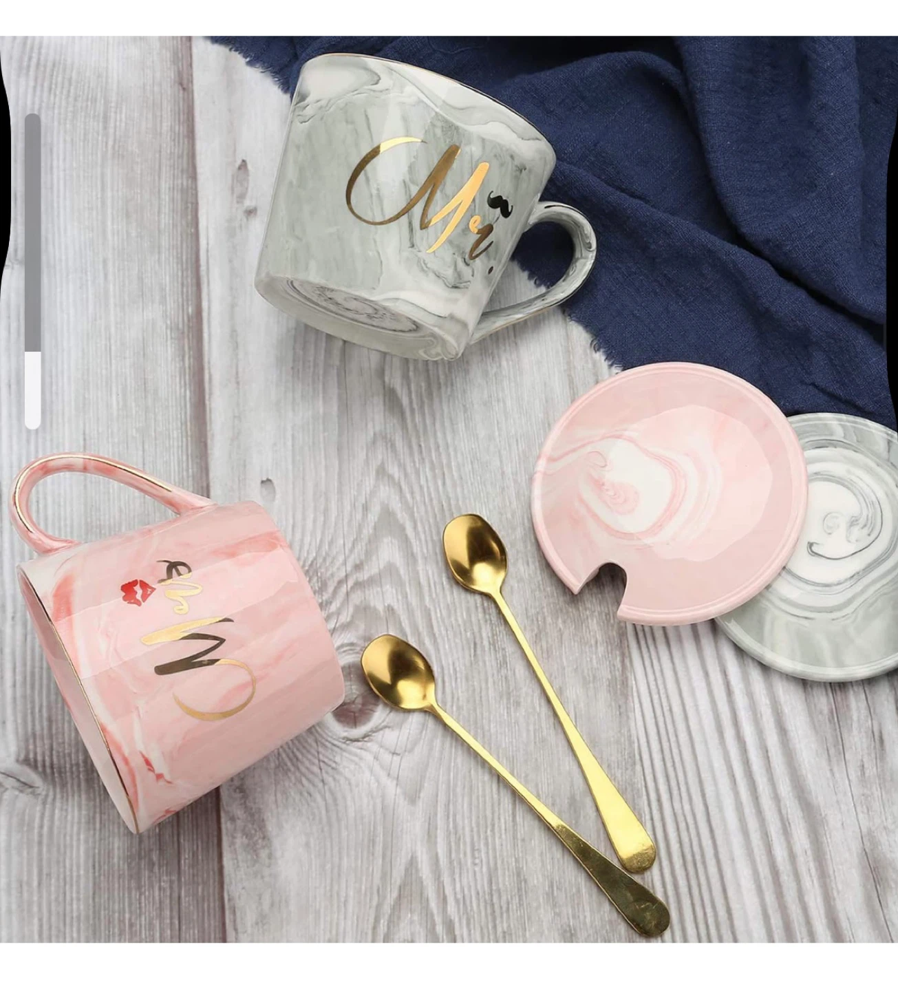 Mr. & Mrs. Marble Mug Set - New in Box - photo 4
