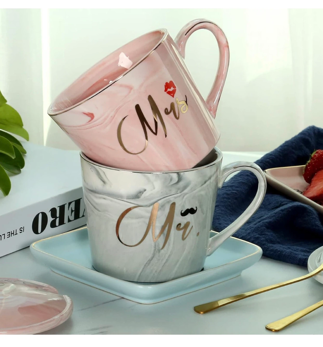 Mr. & Mrs. Marble Mug Set - New in Box - photo 3
