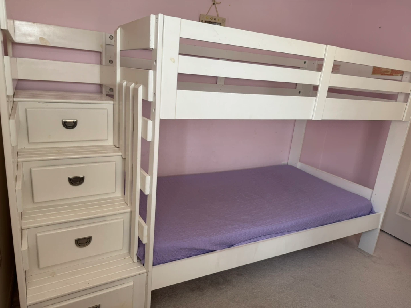 White Bunk Bed with Staircase Drawers