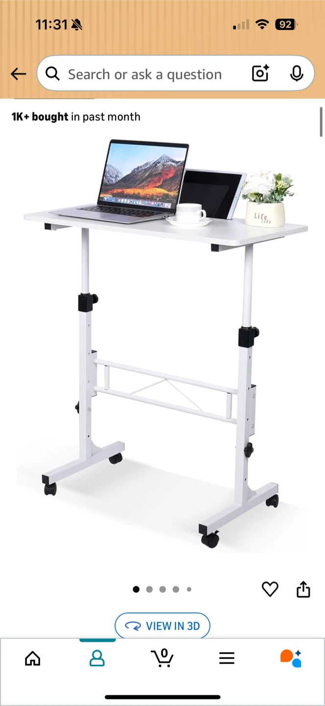 White Adjustable Height Rolling Desk - photo 3