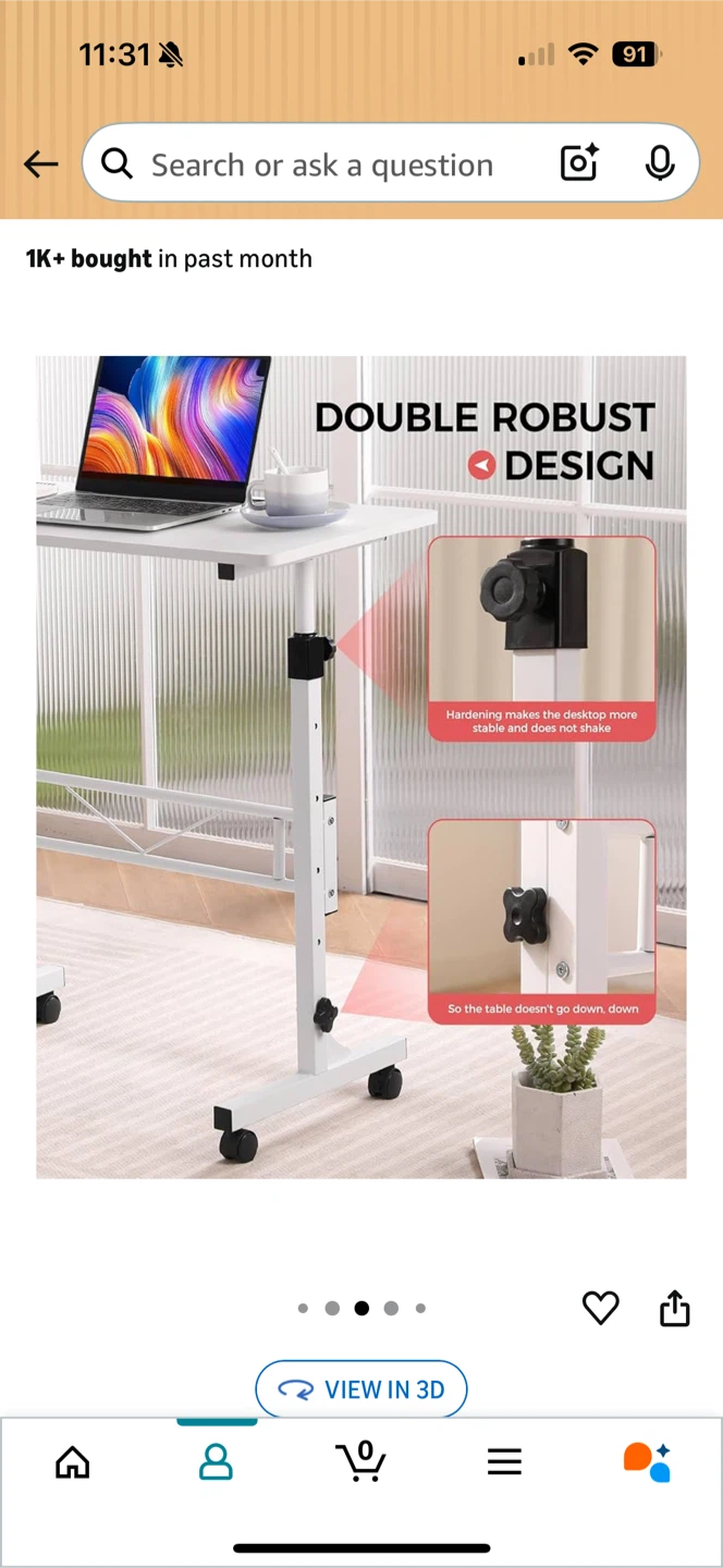 White Adjustable Height Rolling Desk - photo 5