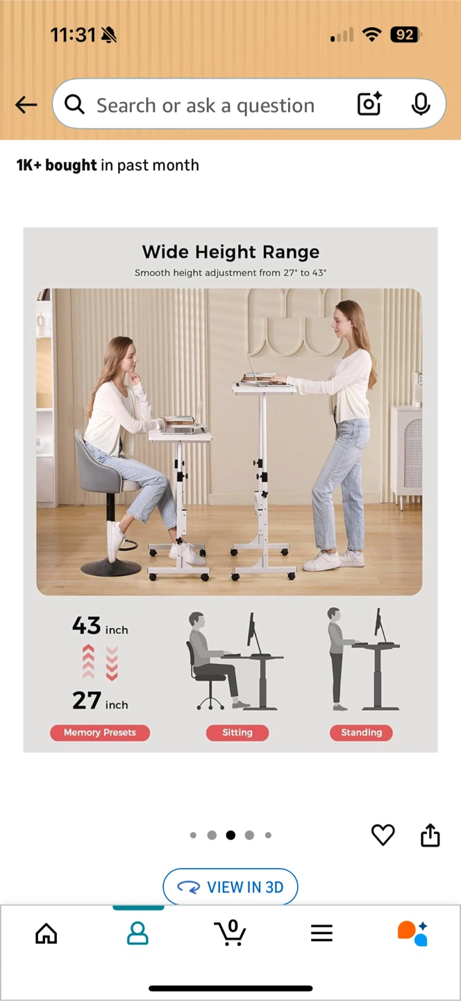White Adjustable Height Rolling Desk - photo 4