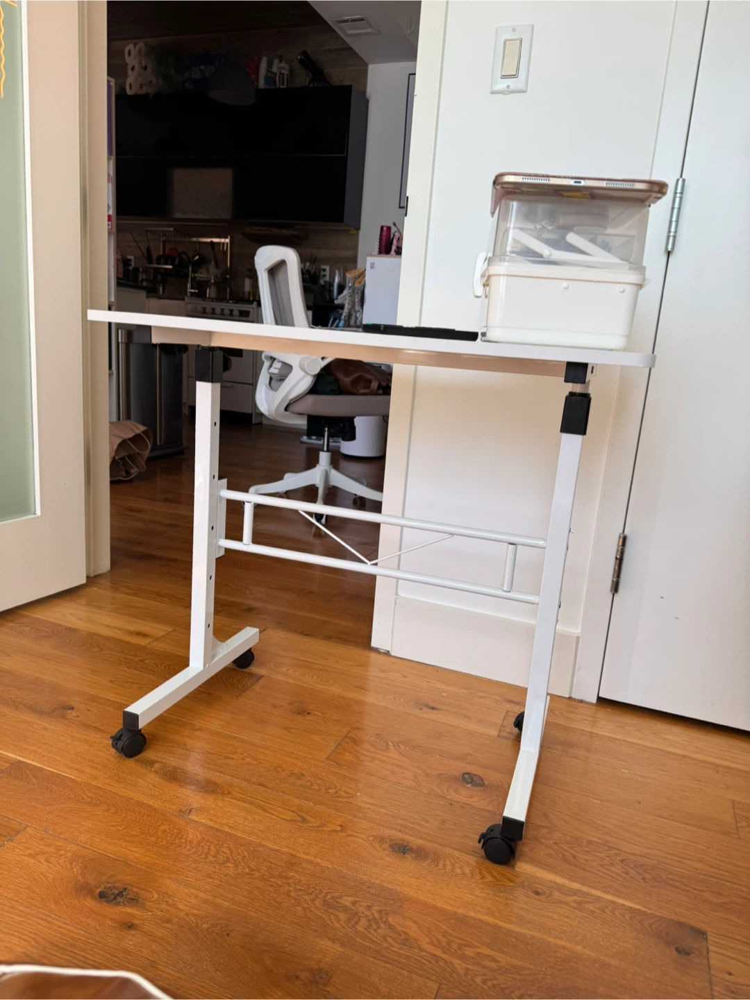 White Adjustable Height Rolling Desk