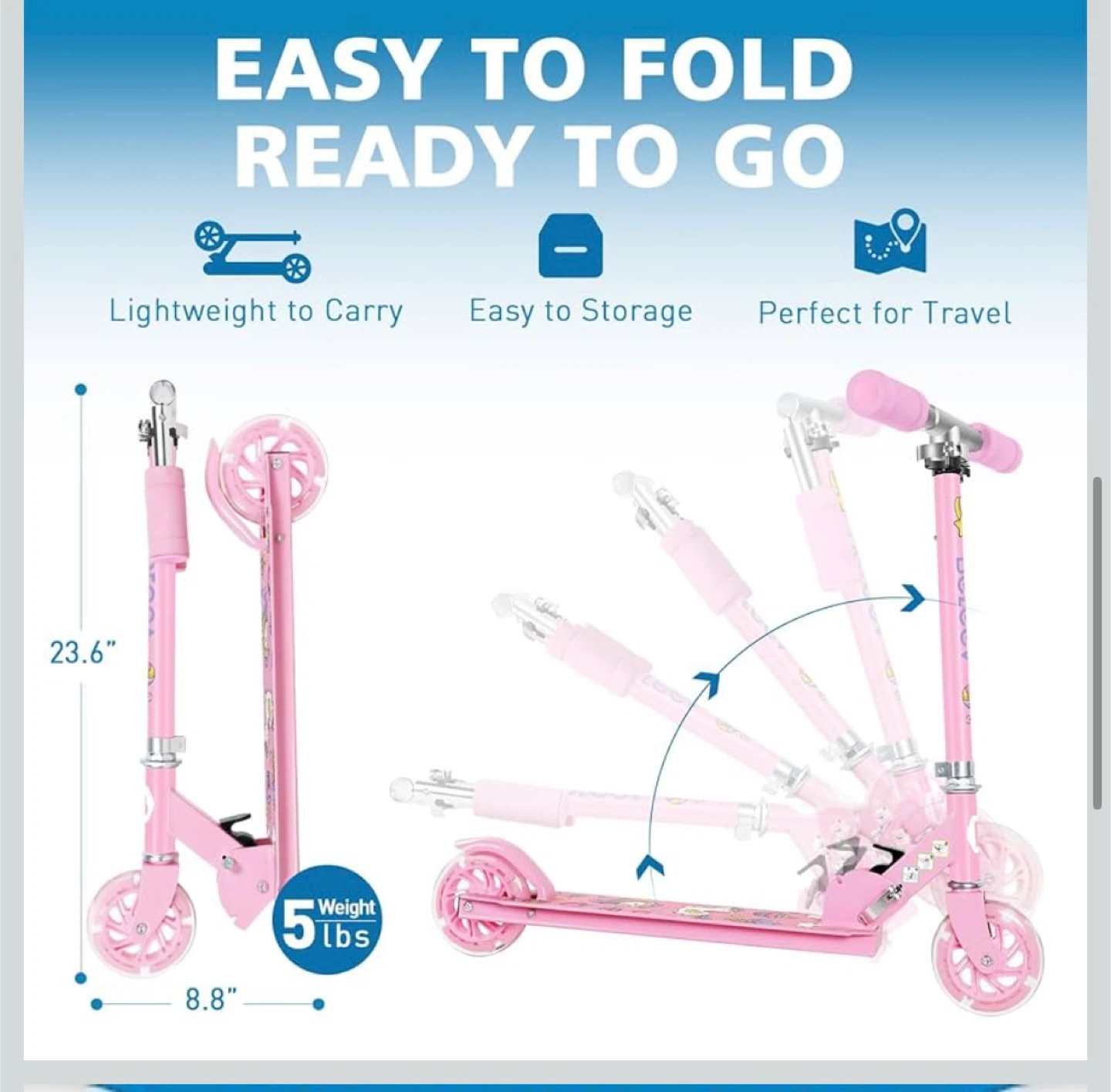 Pink Kids Scooter with Light Up Wheels - photo 4