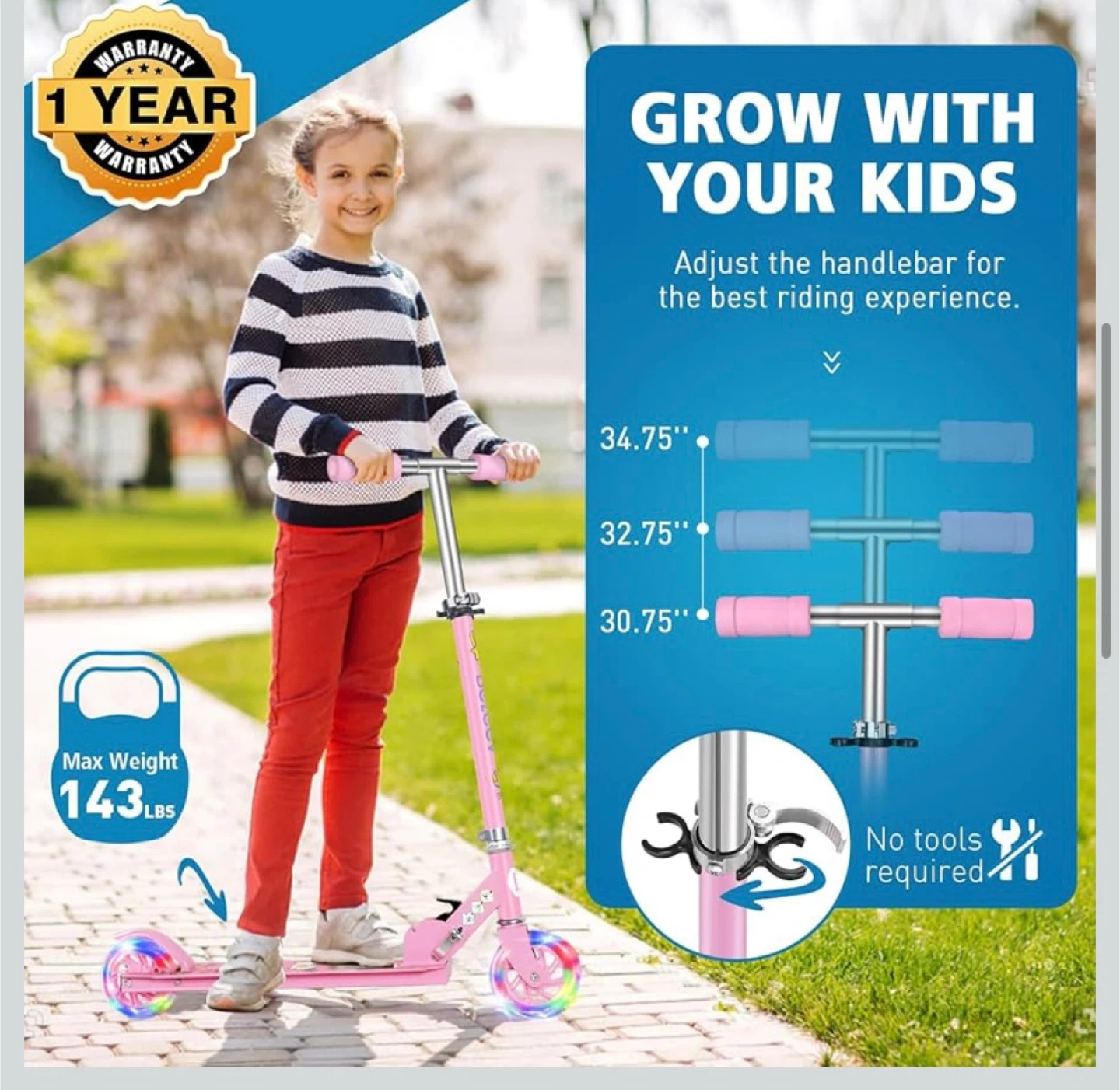 Pink Kids Scooter with Light Up Wheels - photo 3