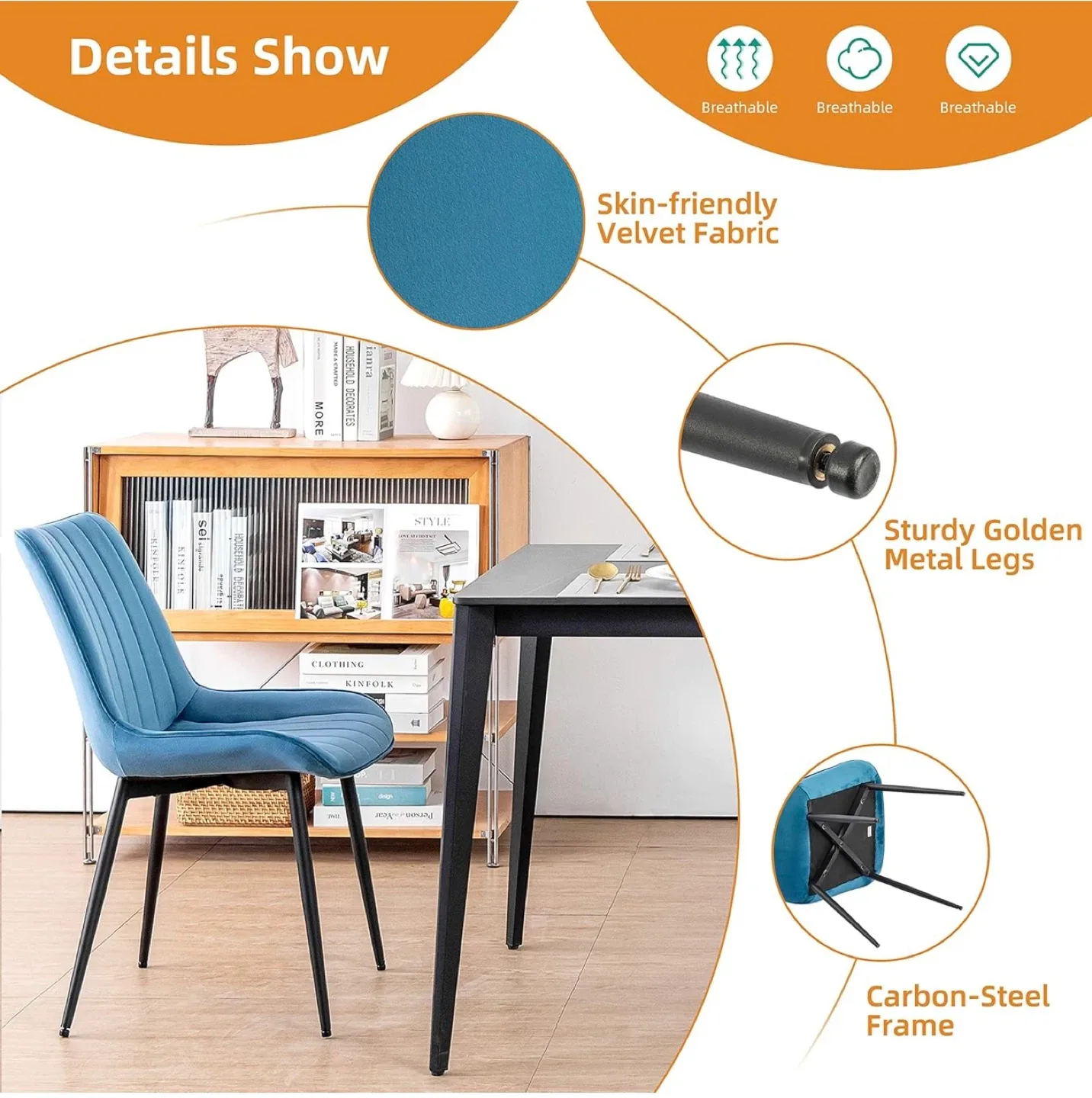 Dining Chairs -  white Velvet, Set of 2 image indicator(6)