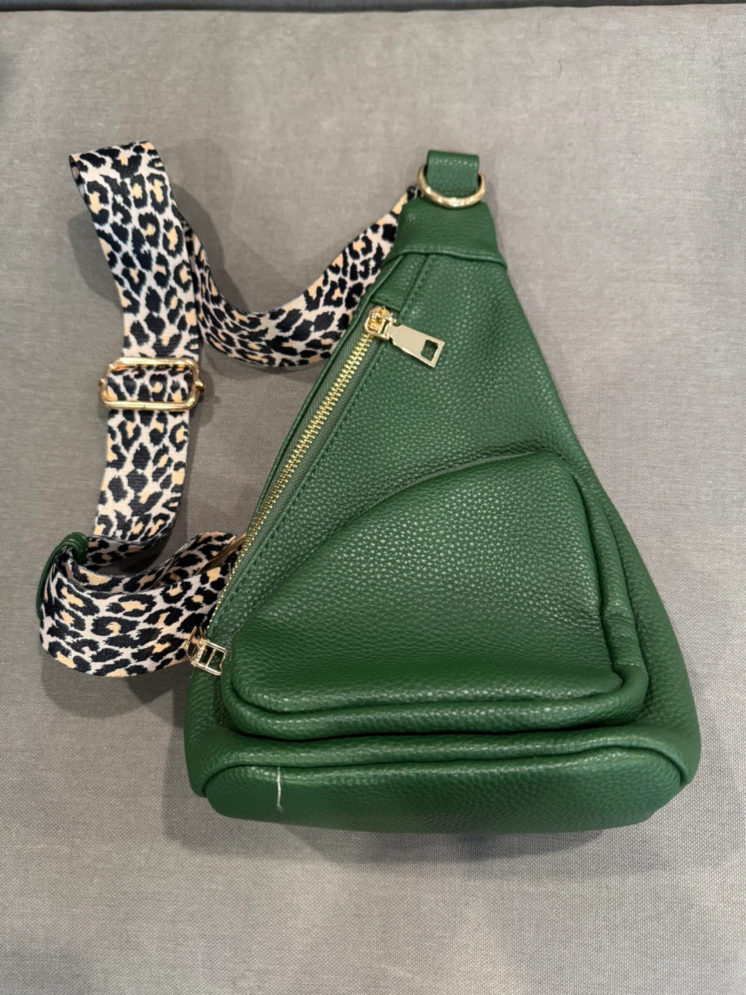 Green Sling Bag with Leopard Strap