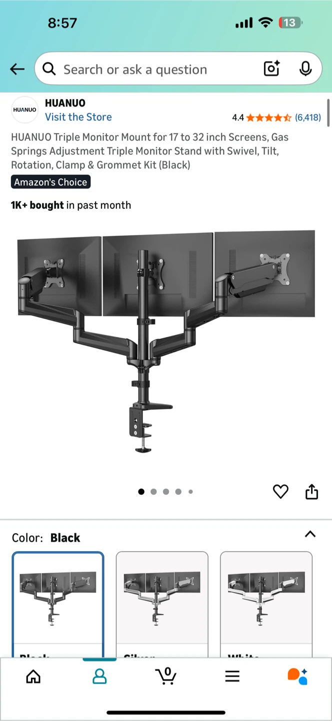 HUANUO Triple Monitor Mount Stand - Black