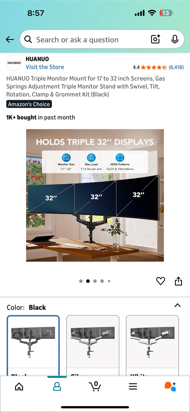 HUANUO Triple Monitor Mount Stand - Black - photo 2