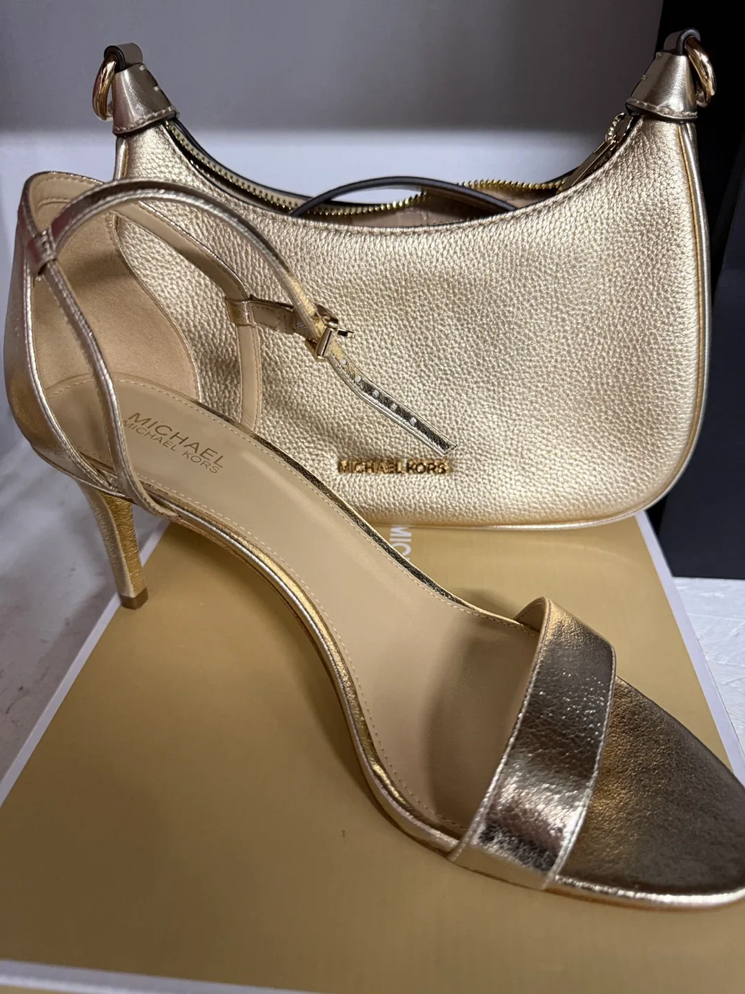 Michael Kors Gold Leather Handbag & Heels - Size 8 thumbnail