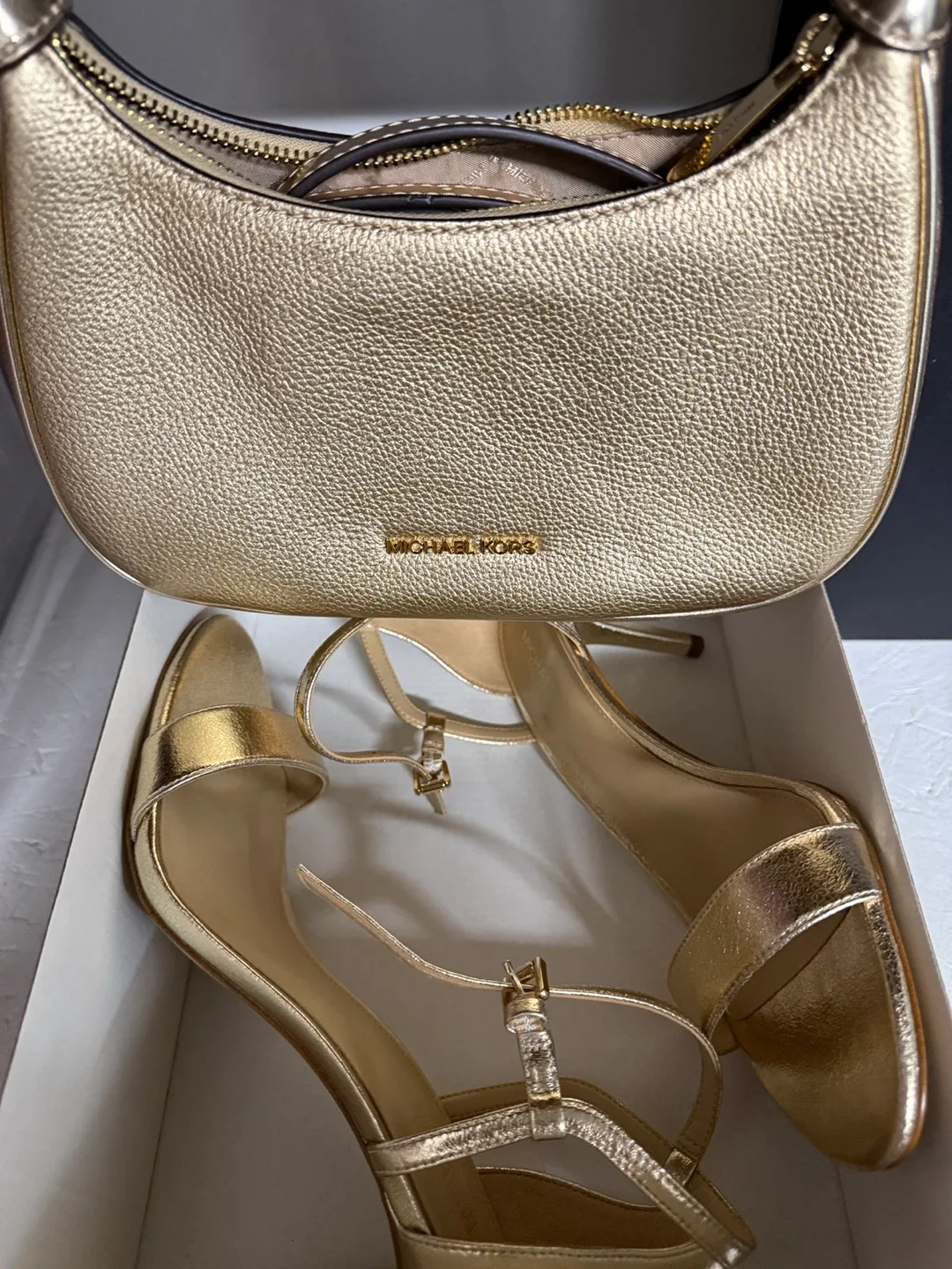 Michael Kors Gold Leather Handbag & Heels - Size 8 image indicator(2)