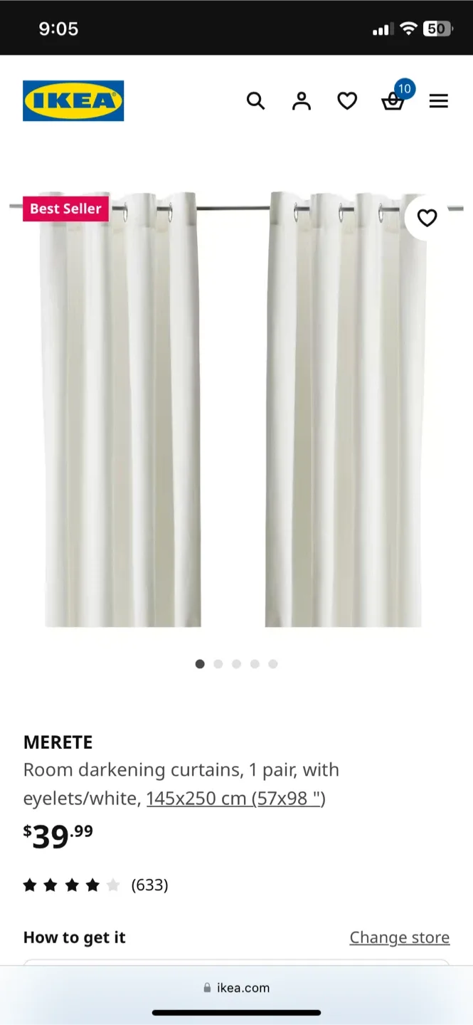 Ikea Merete Room Darkening Curtains - White, 57x98" thumbnail