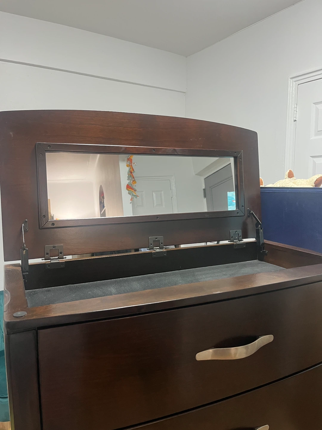 Dark Wood 5-Drawer Dresser with Mirror - photo 2