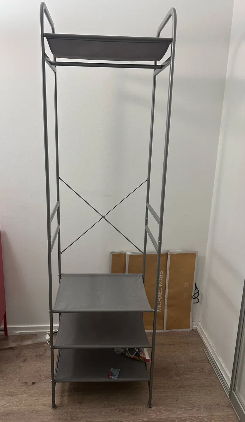 Grey Clothes Rack with Shelves thumbnail