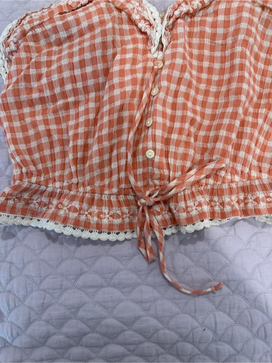 American Eagle XS Orange Gingham Cami image indicator(4)