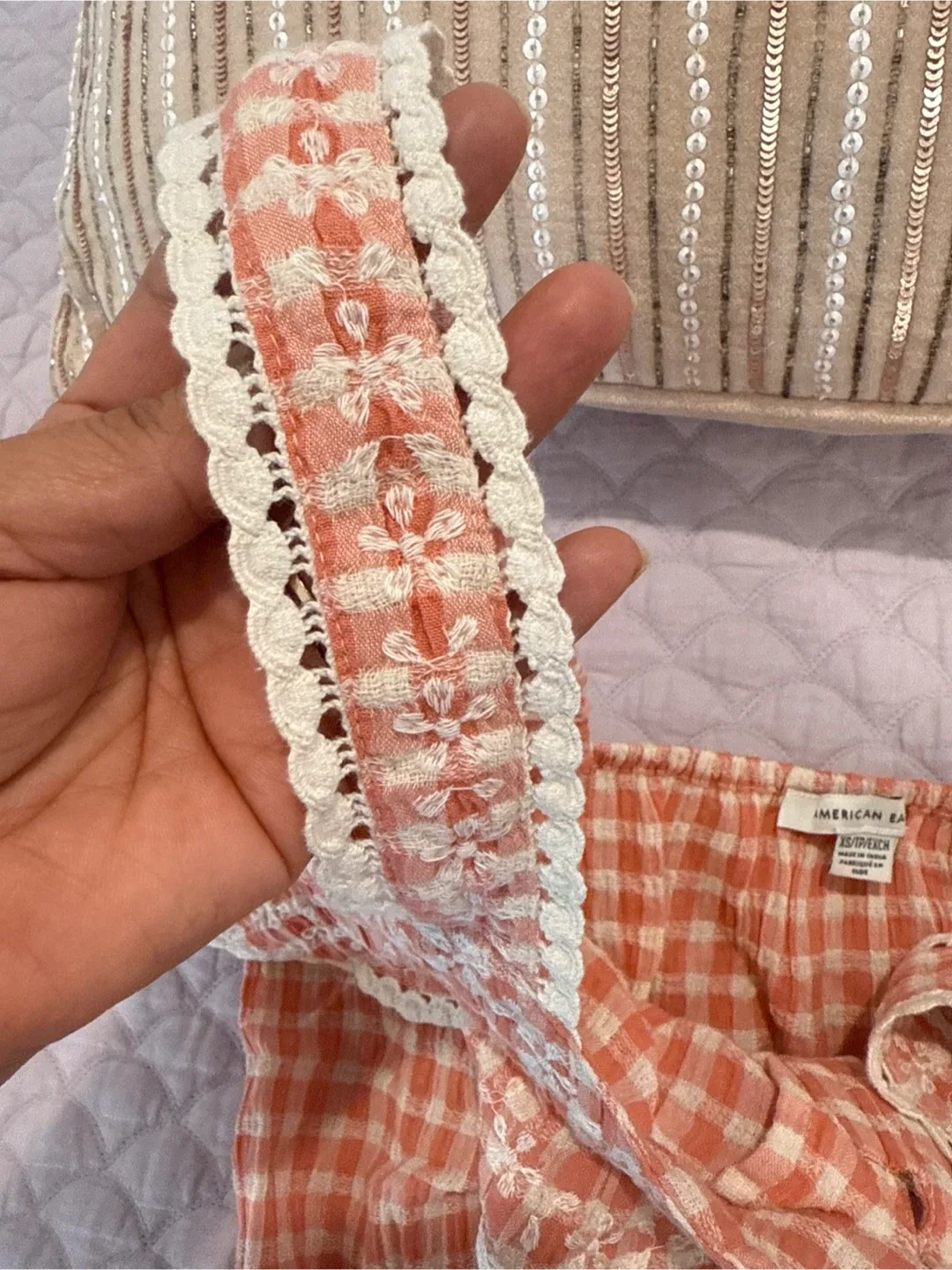 American Eagle XS Orange Gingham Cami image indicator(3)
