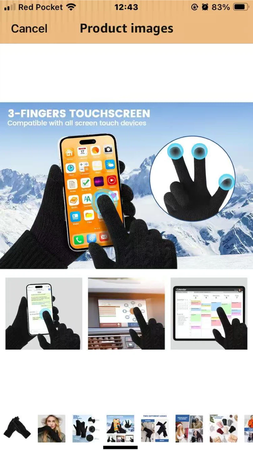 Touchscreen Winter Gloves - Black, One Size - photo 4