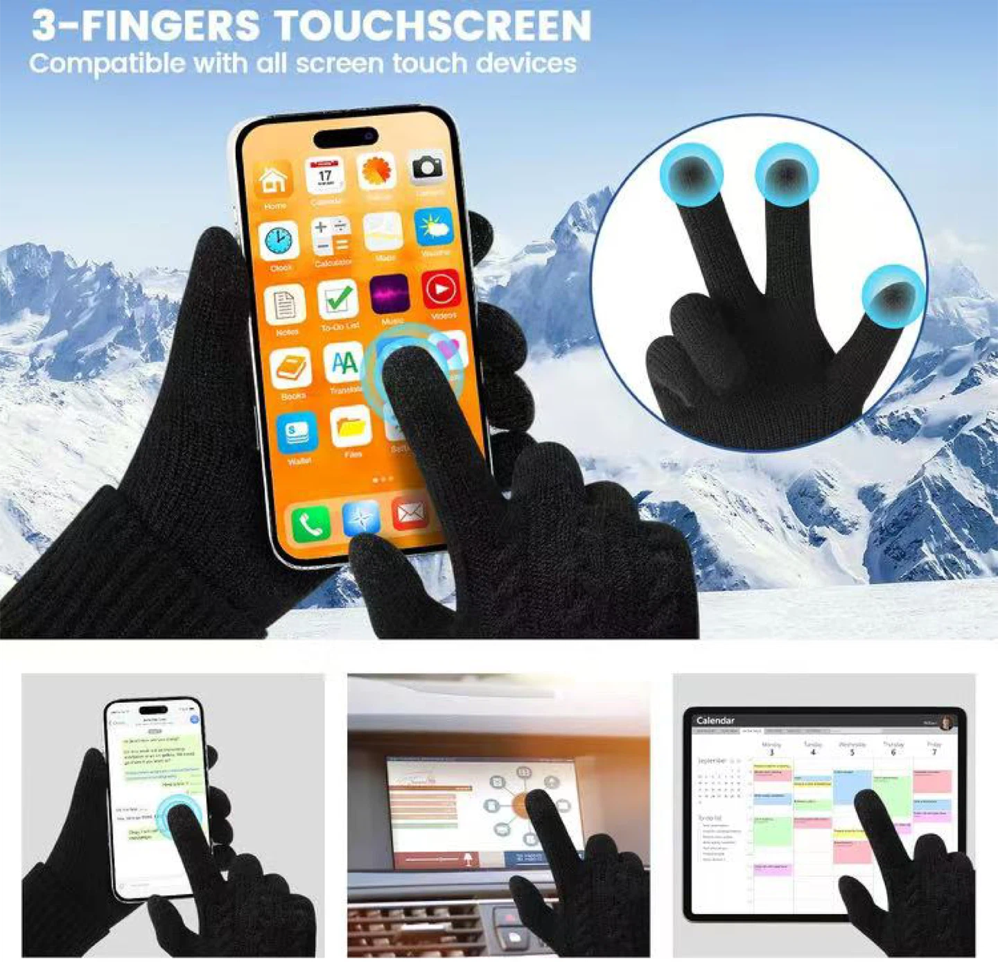 Touchscreen Winter Gloves - Black, One Size - photo 3