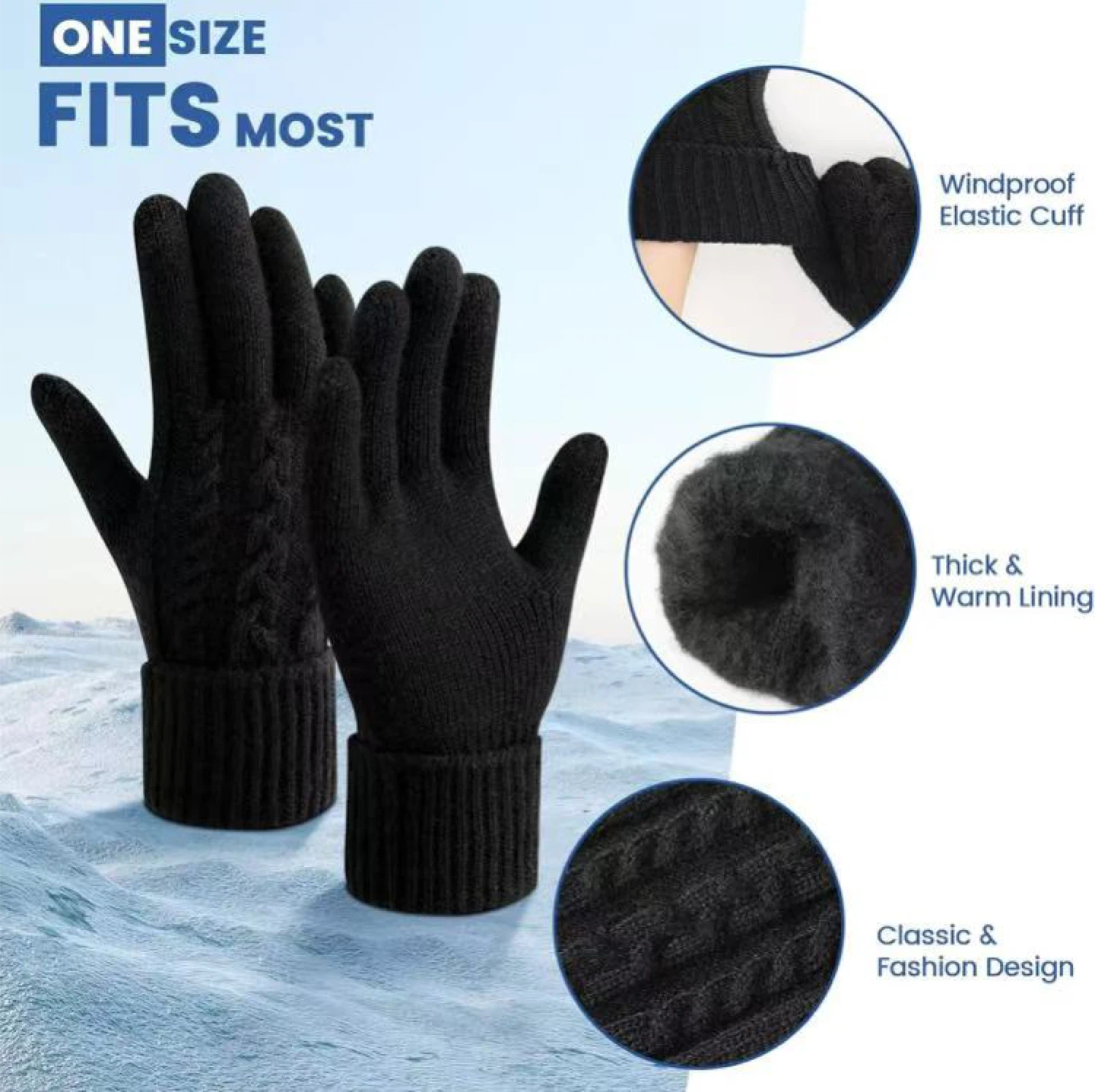 Touchscreen Winter Gloves - Black, One Size - photo 2