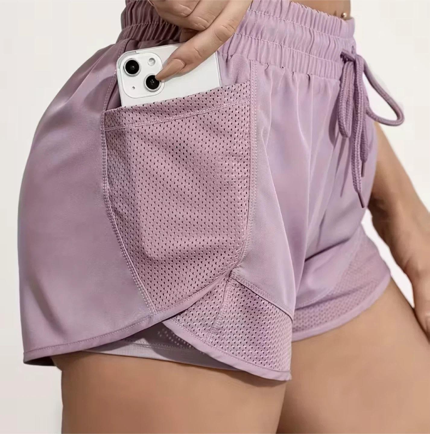 Lilac Athletic Running Shorts with Pockets - photo 3