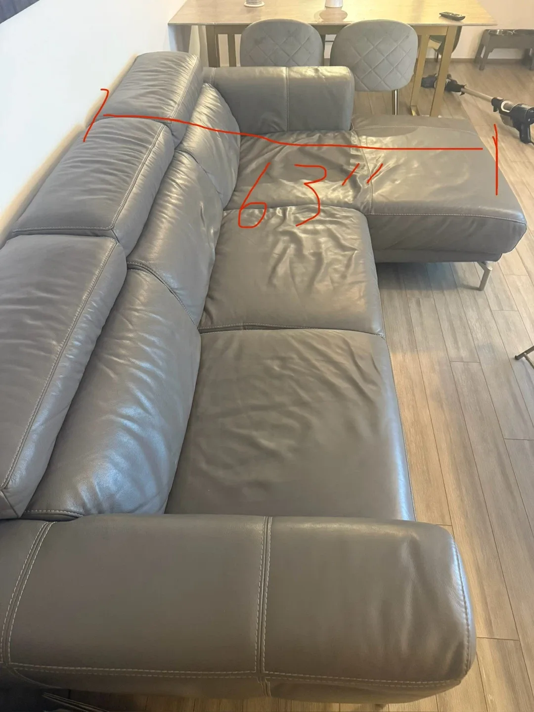 Natuzzi Grey Leather Sectional Sofa with Recliner image indicator(6)