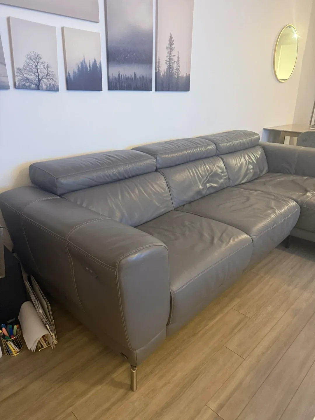 Natuzzi Grey Leather Sectional Sofa with Recliner image indicator(4)