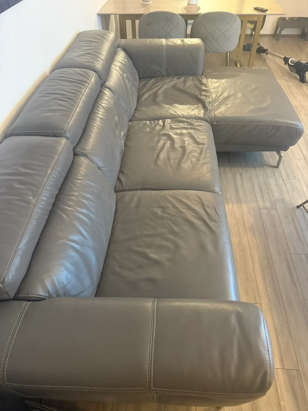 Natuzzi Grey Leather Sectional Sofa with Recliner image indicator(3)