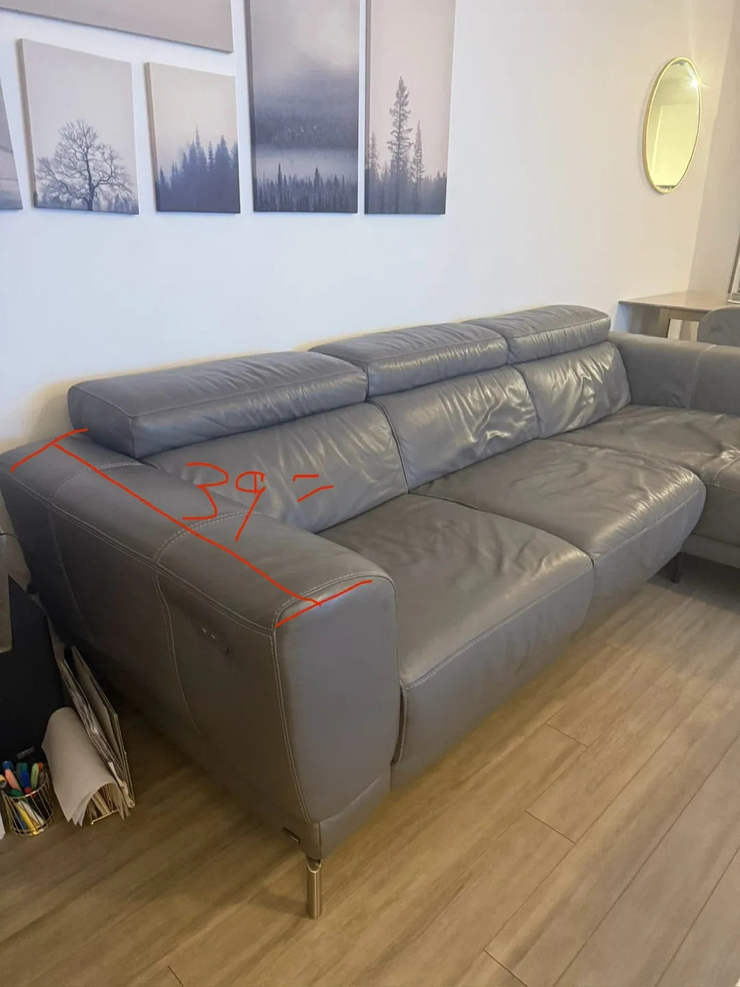 Natuzzi Grey Leather Sectional Sofa with Recliner image indicator(7)