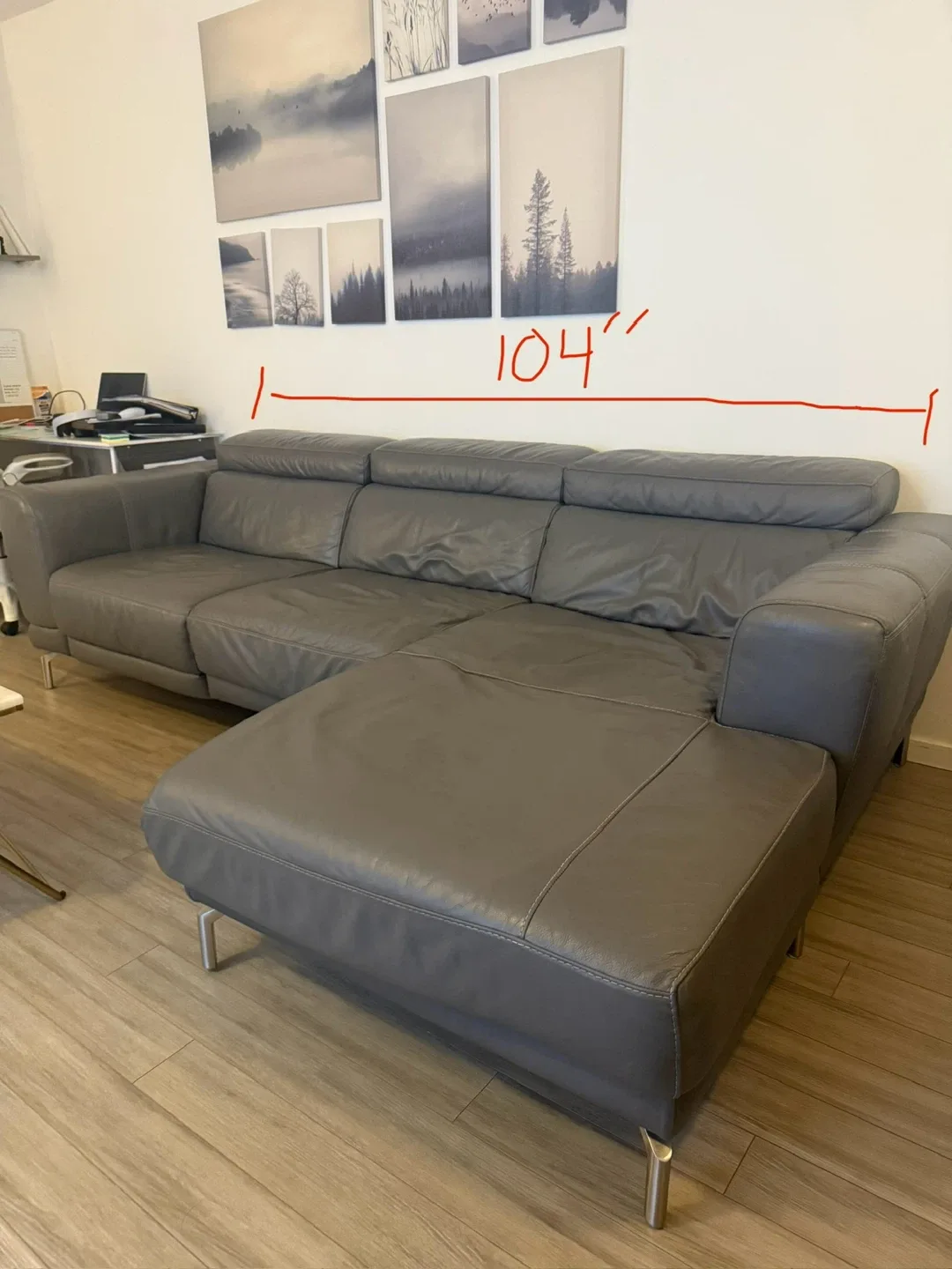 Natuzzi Grey Leather Sectional Sofa with Recliner image indicator(8)