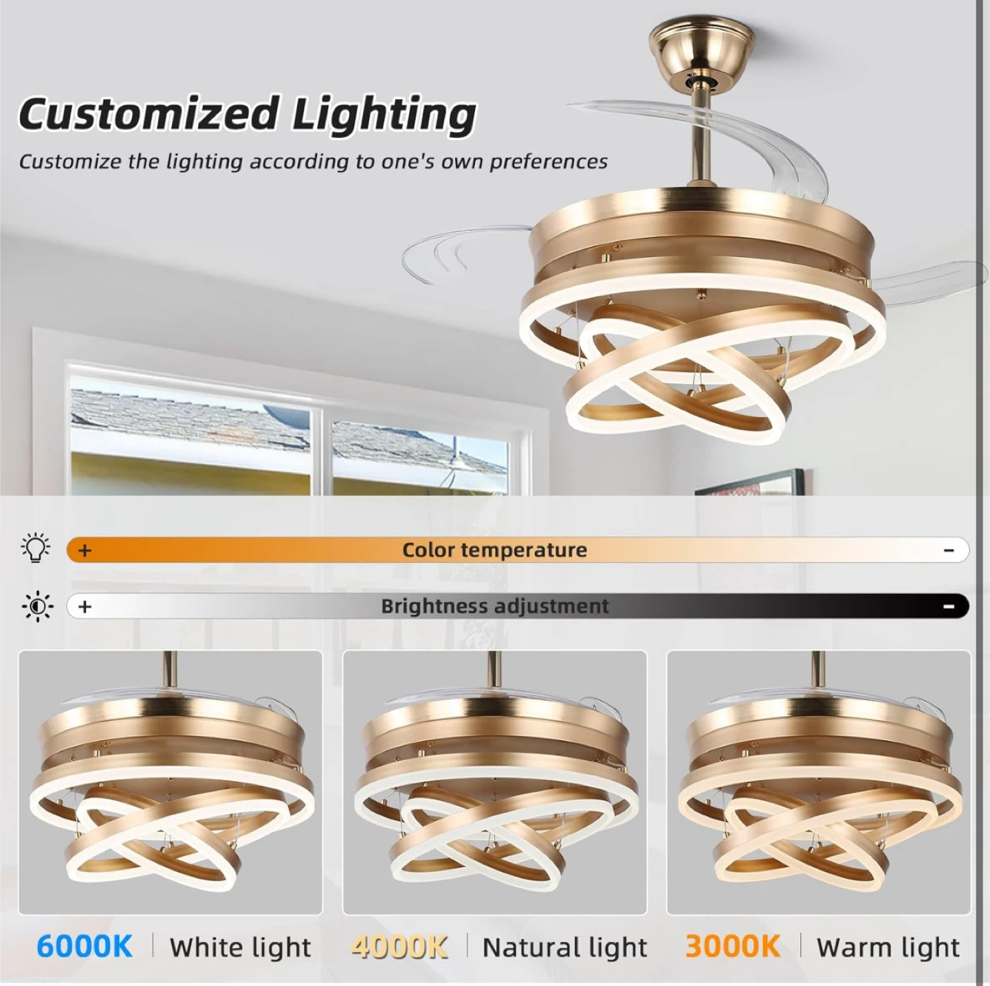 New 42 Inch Retractable Ceiling Fan with Lights,6 speeds - photo 3