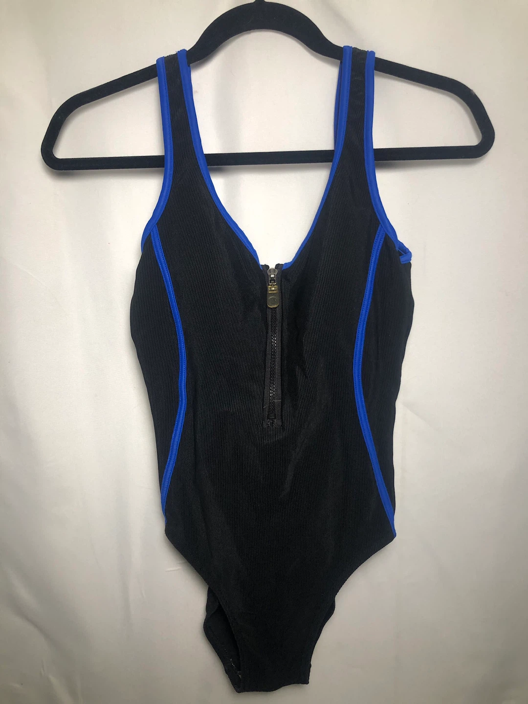 Women’s Black/Blue/Zippered Swimsuit. Size 10.