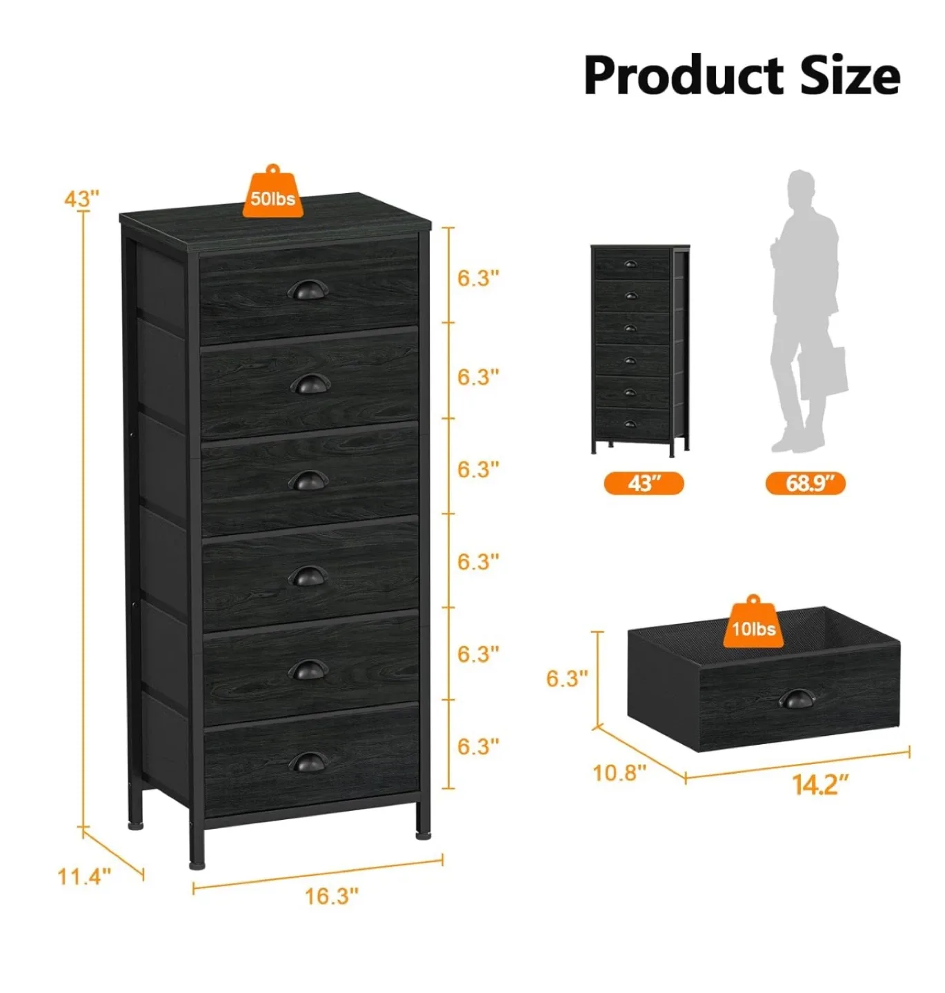 6 Drawer Dresser - 43" Tall image indicator(3)