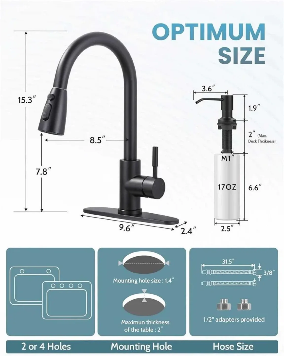 Matte Black Kitchen Faucet with Soap Dispenser - NEW thumbnail