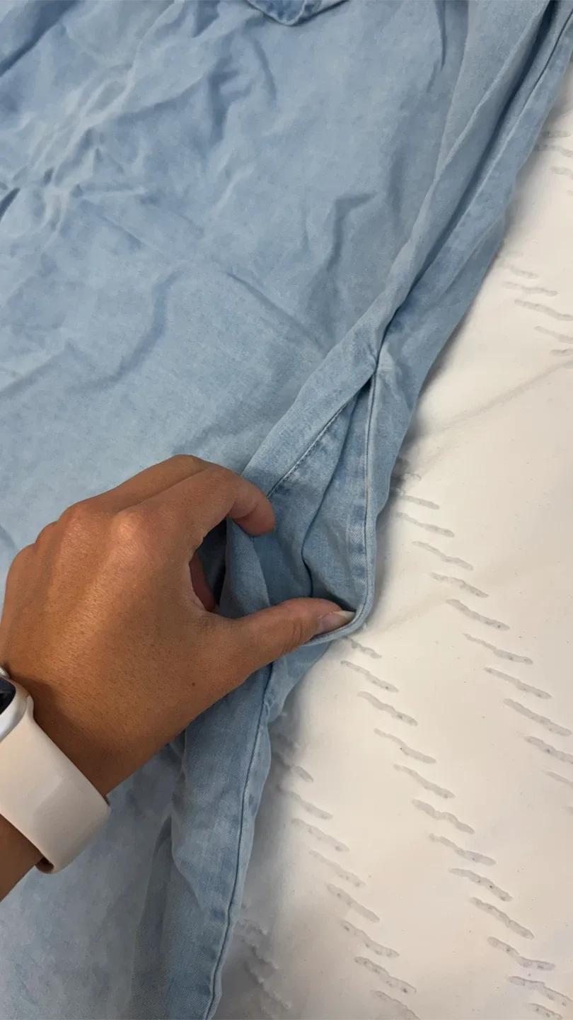 Zara Woman XS Blue Denim Off-Shoulder Dress image indicator(3)