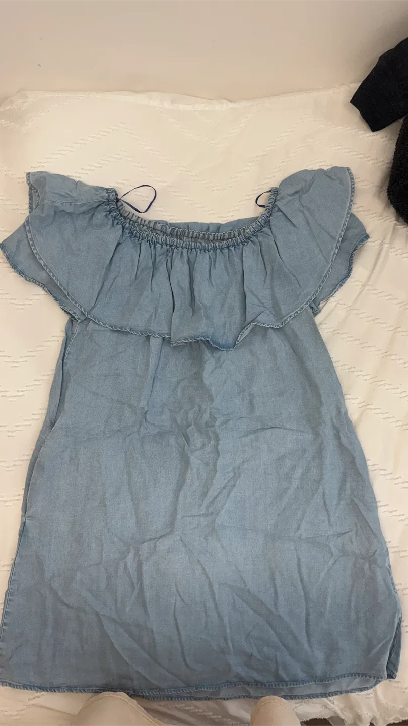 Zara Woman XS Blue Denim Off-Shoulder Dress image indicator(2)