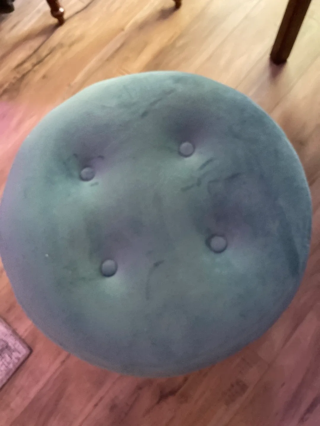 Round Velvet Ottoman - Blue/Green thumbnail
