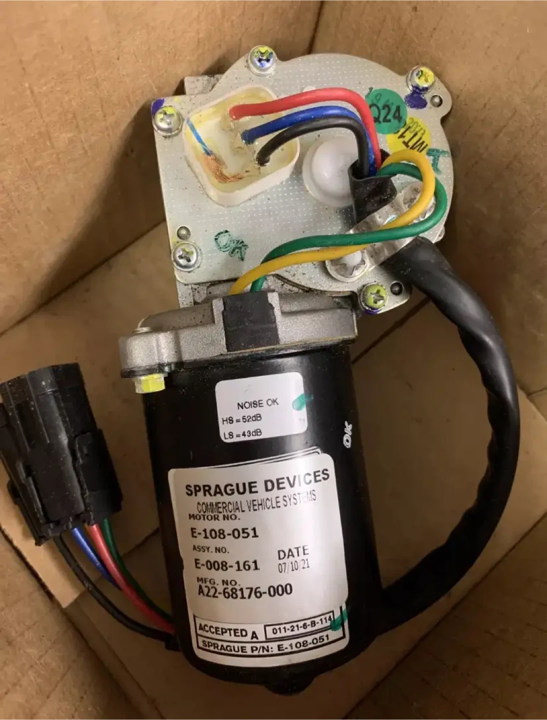 Kenworth Wiper Motor, Sprague E-108-051 / A22-68176-000