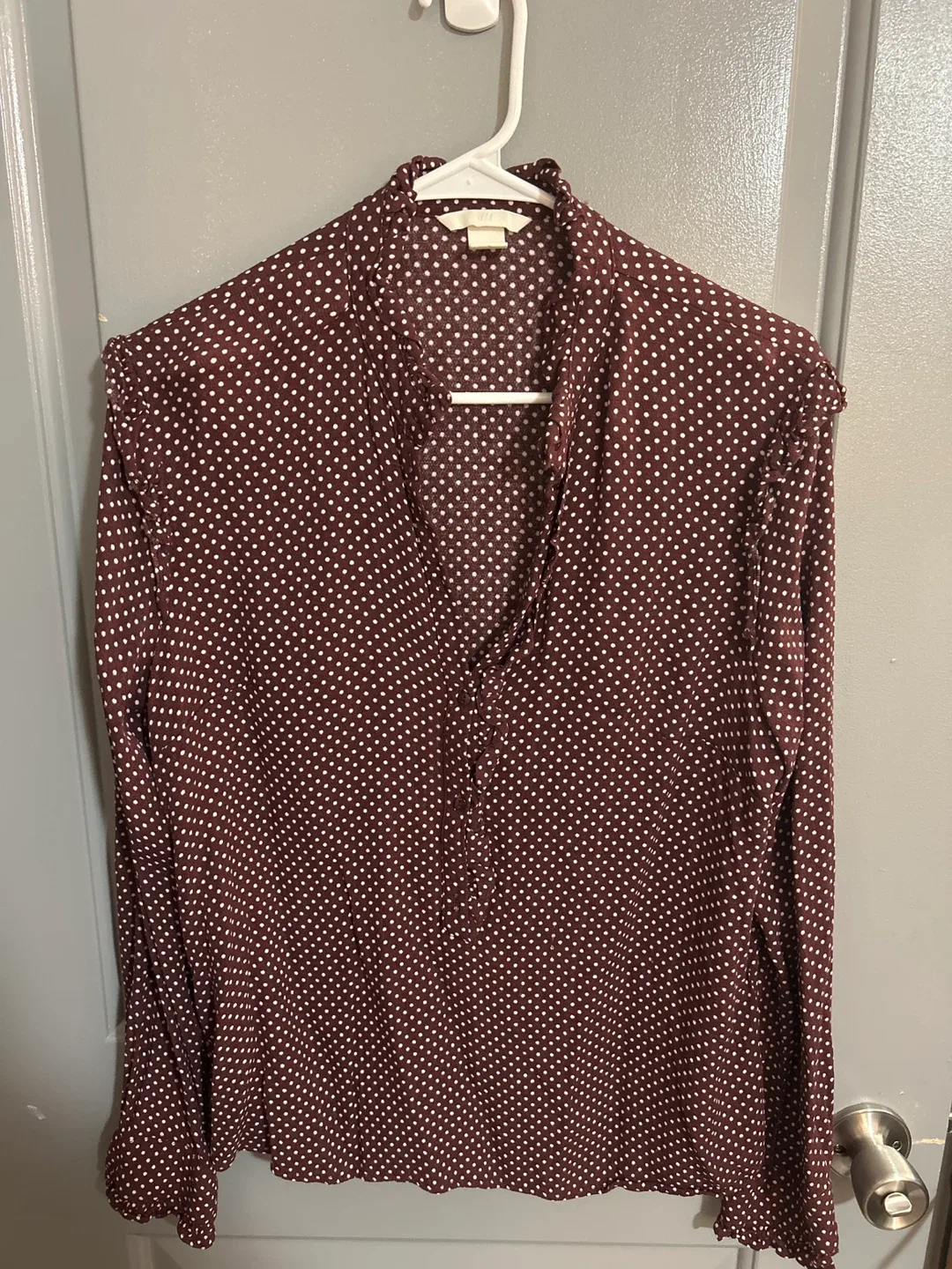 H&M Burgundy Polka Dot Blouse thumbnail