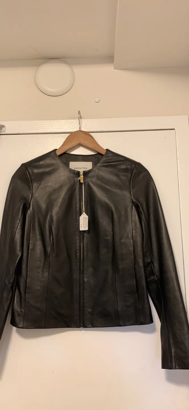 Babaton Black Leather Jacket - Size XS thumbnail