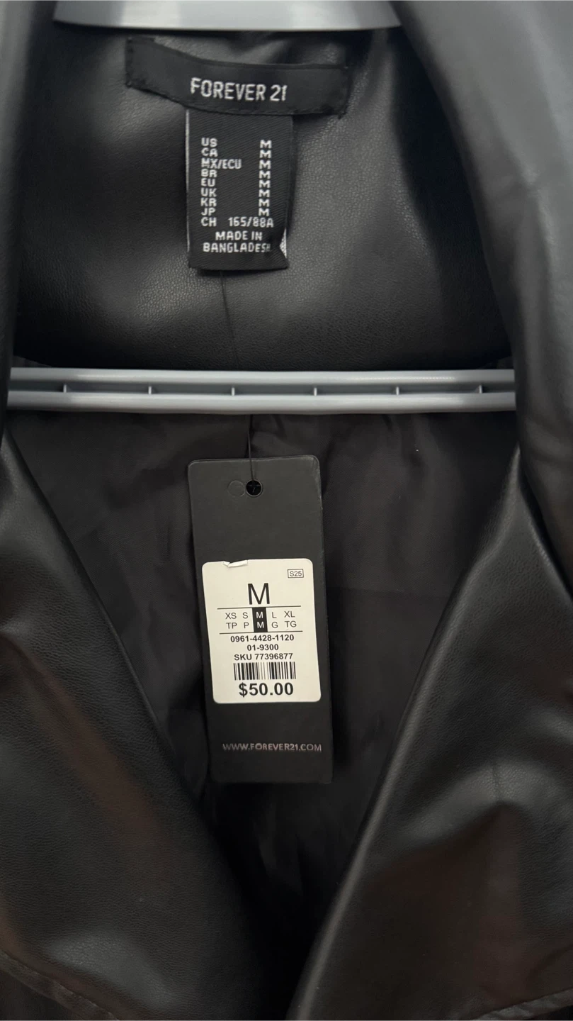 Forever 21 Black Faux Leather Trench Coat - Size M - photo 3