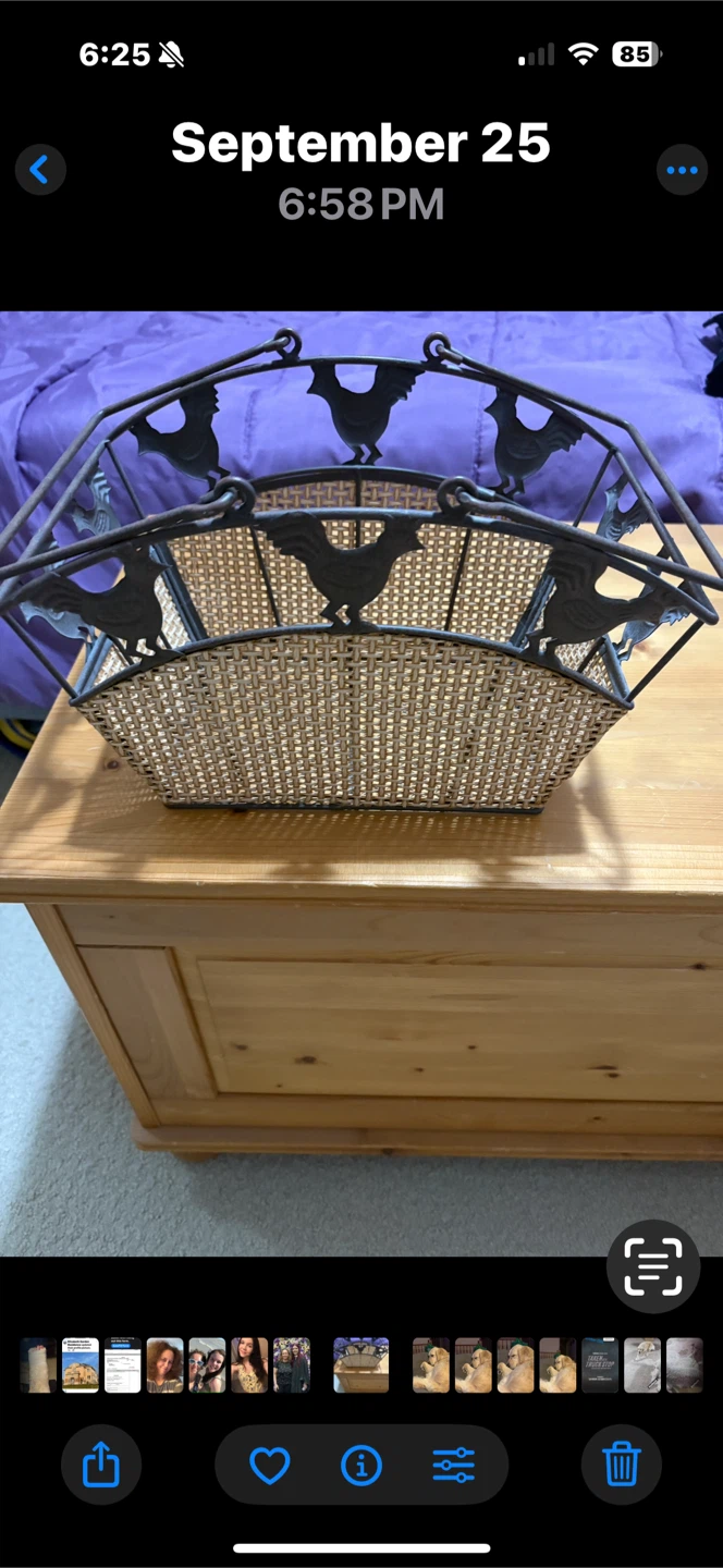 Rooster Metal and Wicker Basket